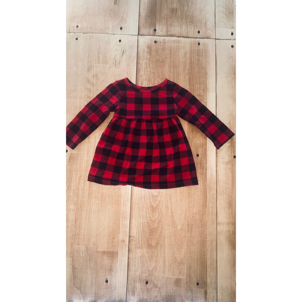 Wonder Nation Kids Girls 12M‎ Red Black Buffalo Plaid Long Sleeve Dress